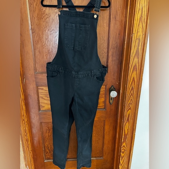 new look Maternity Black Denim Dungarees overalls size 12 US - Picture 2 of 3